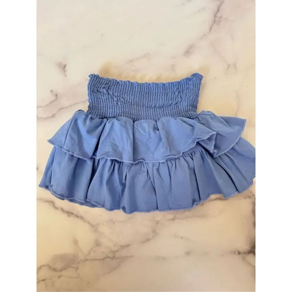 Messy buns girl girls 5 skort skirt pastel blue mini pull on layered tier nwot